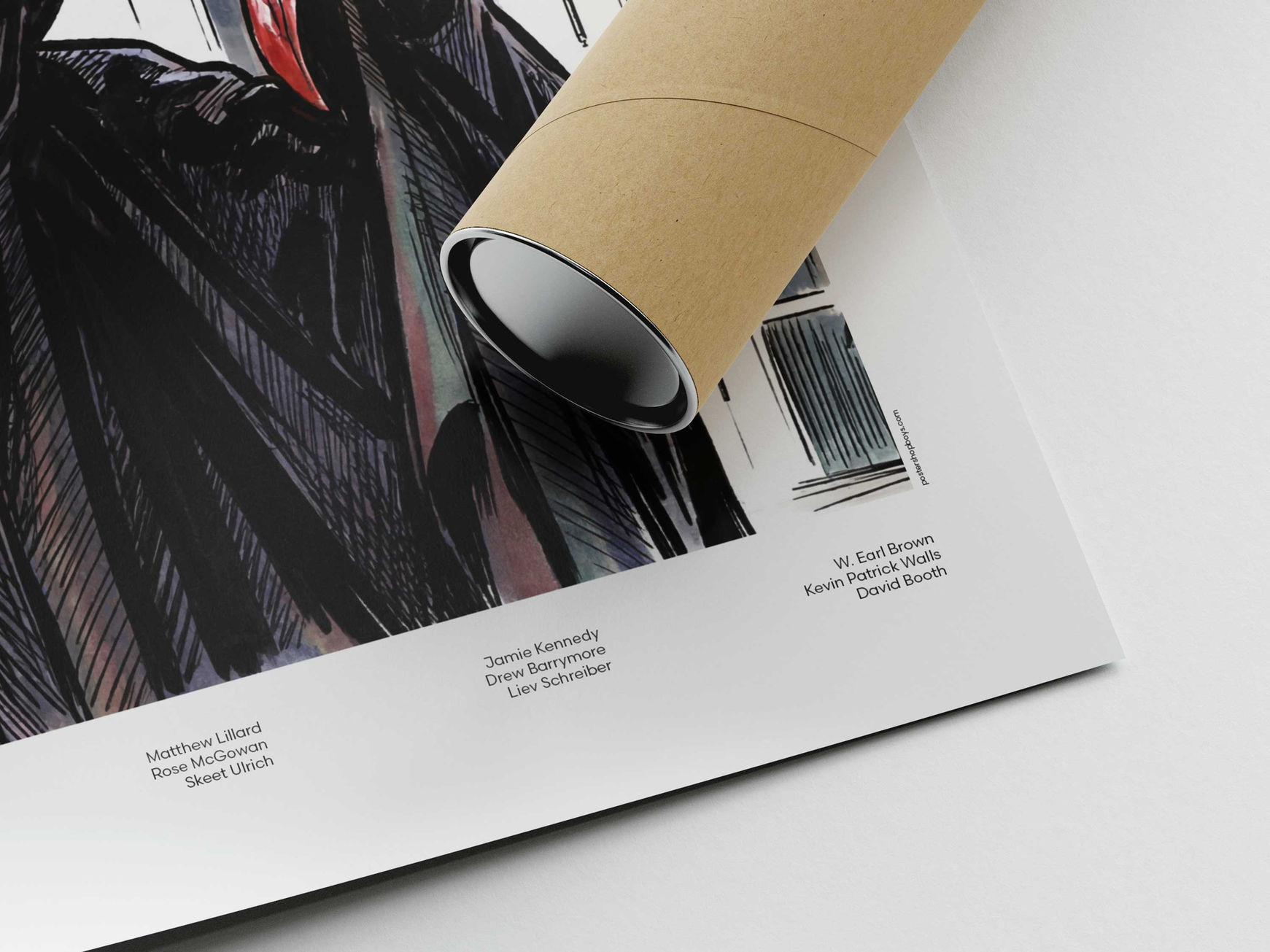 Close-up of illustrated Scream - Ghost Face movie poster print showing fine art paper texture and high-quality details
