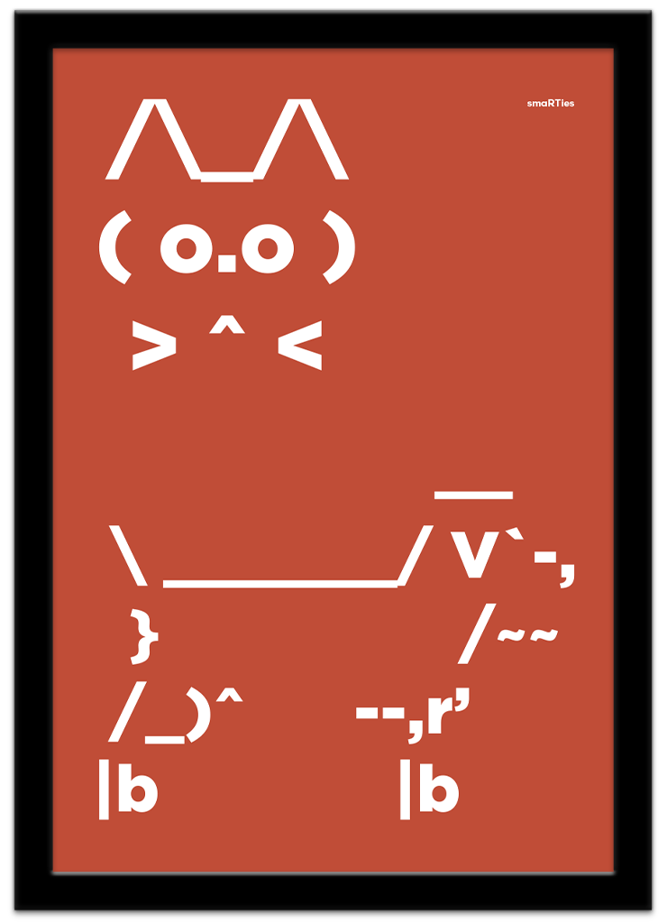 Poster Shop Boys Ascii Cat and Dog illustrated wall art poster displayed in black frame. Shop now