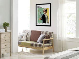 Jules Winnfield illustrated Pulp Fiction poster displayed in a styled bedroom setting — original mid-century movie wall art by Poster Shop Boys, printed on 200gsm premium matte paper