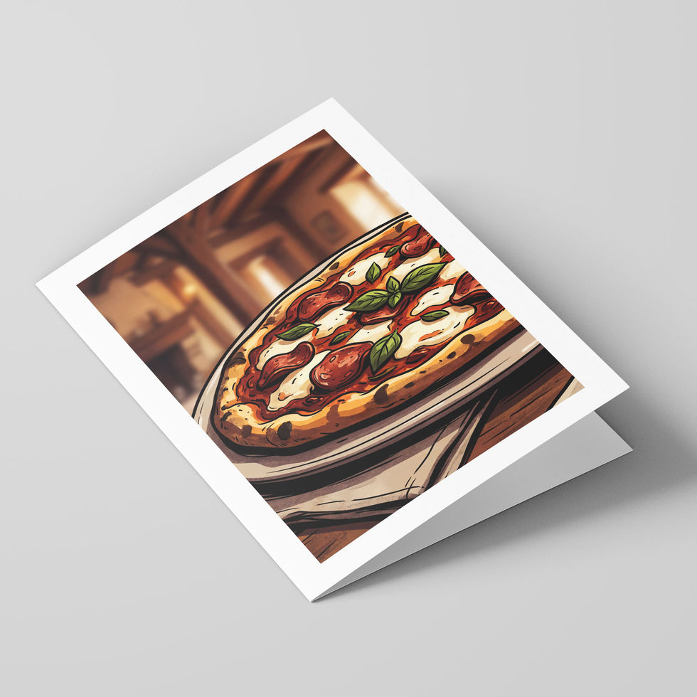 Poster Shop Boys Pizza illustrated greeting card, front of the card. Shop now
