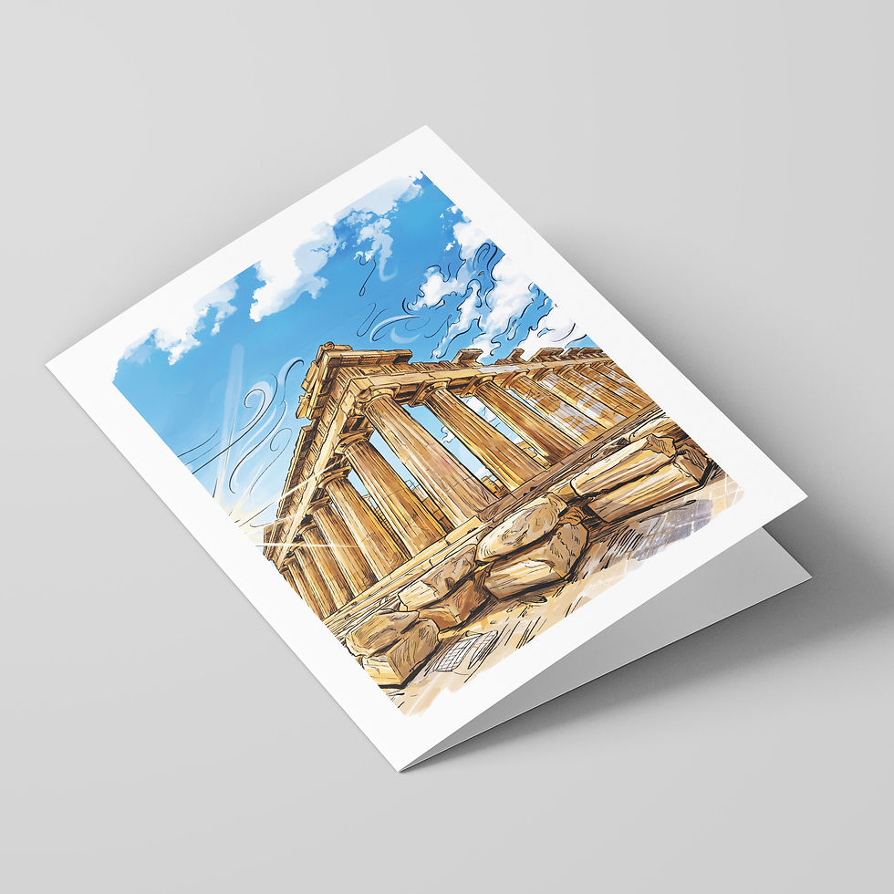 Poster Shop Boys Athens - Parthenon illustrated greeting card, front of the card. Shop now