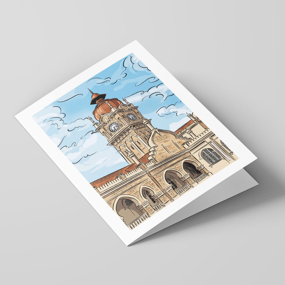 Poster Shop Boys Kuala Lumpur - Sultan Abdul Samad Building illustrated greeting card, front of the card. Shop now
