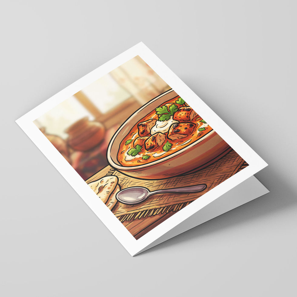 Poster Shop Boys Tikka Masala illustrated greeting card, front of the card. Shop now