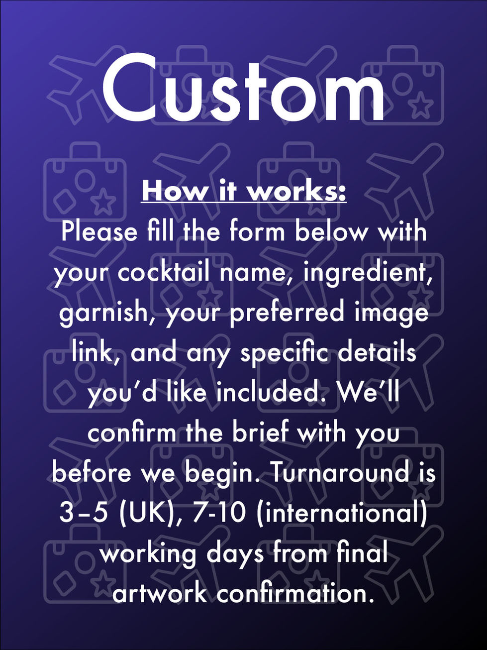 Custom iconic cocktails recipe poster how it works — order process for illustrated cocktail art prints, Poster Shop Boys