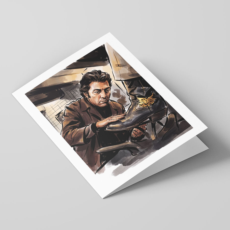 Poster Shop Boys Midnight Cowboy - Ratso Rizzo illustrated greeting card, front of the card. Shop now