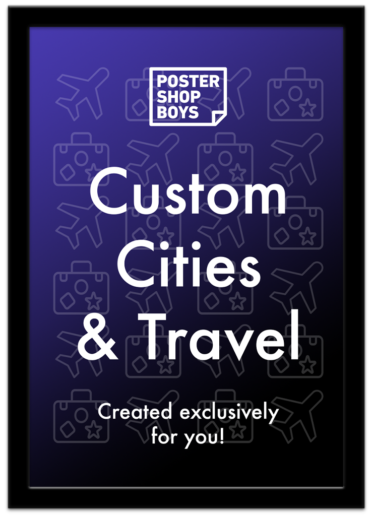 Custom illustrated cities and travel poster created exclusively for you — original travel art print, Poster Shop Boys
