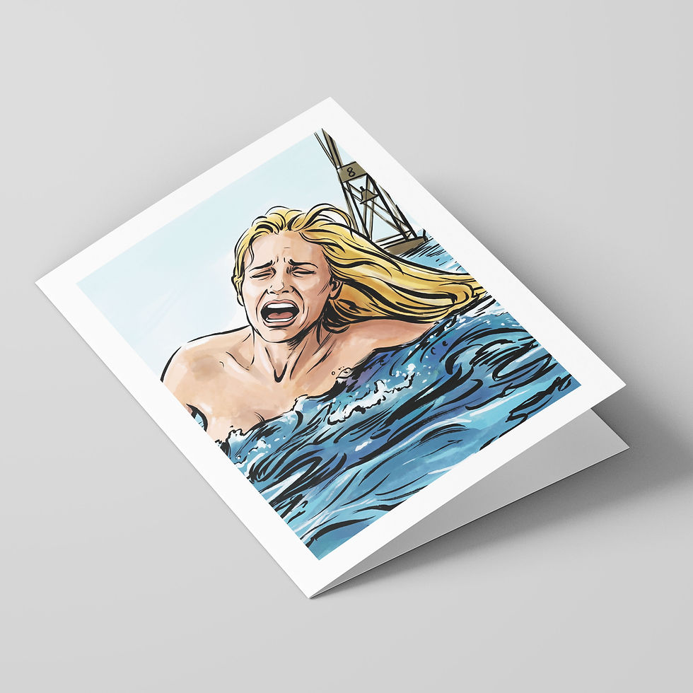 Poster Shop Boys Jaws - Chrissie Watkins illustrated greeting card, front of the card. Shop now