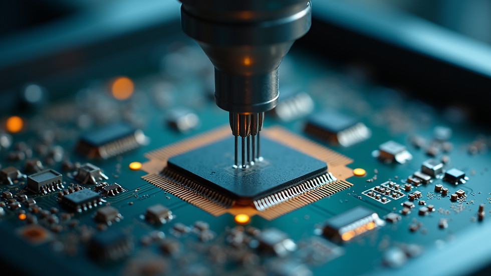 Eye-level view of wire bonding process in semiconductor assembly