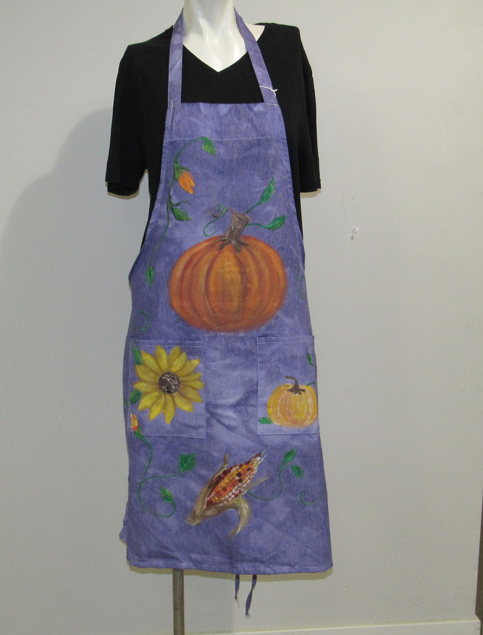 Thumbnail: "Fall Harvest" Thanksgiving pumpkin hand painted apron