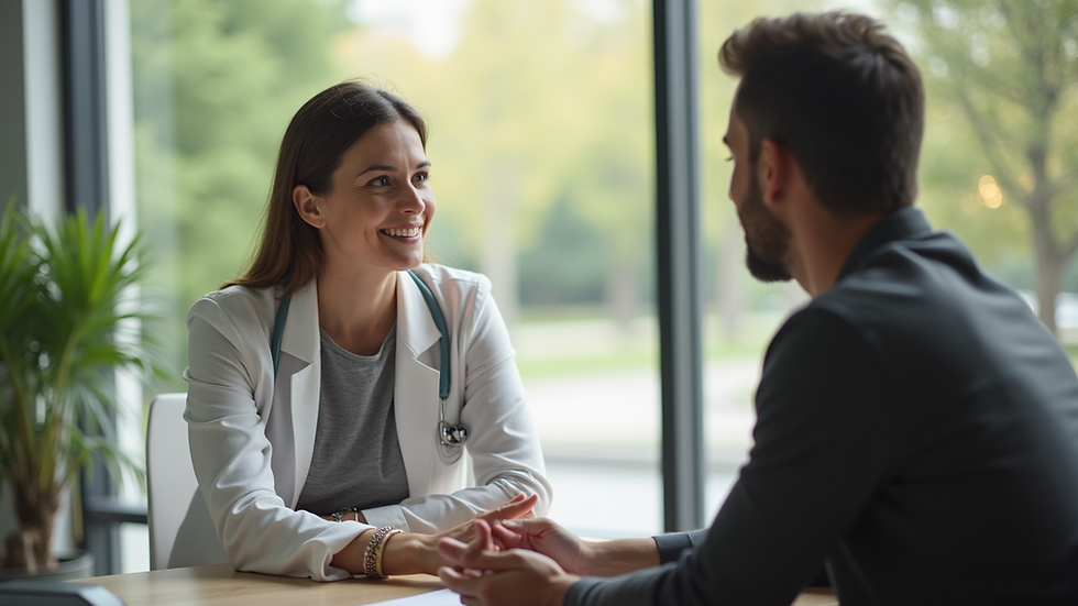 Eye-level view of a health coach discussing wellness strategies with a client