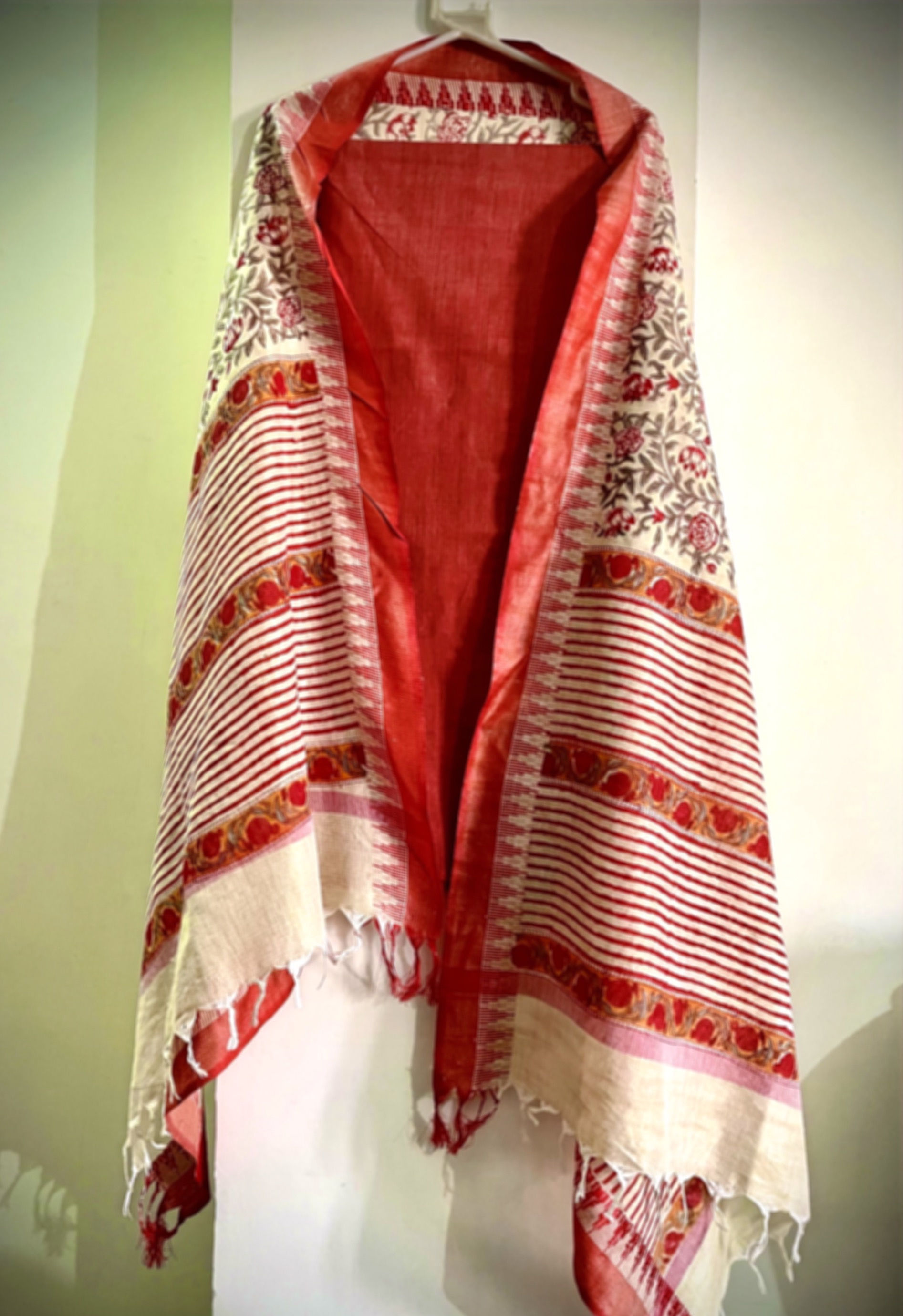 Rust & off-white Cotton khadi silk suit - 3pc