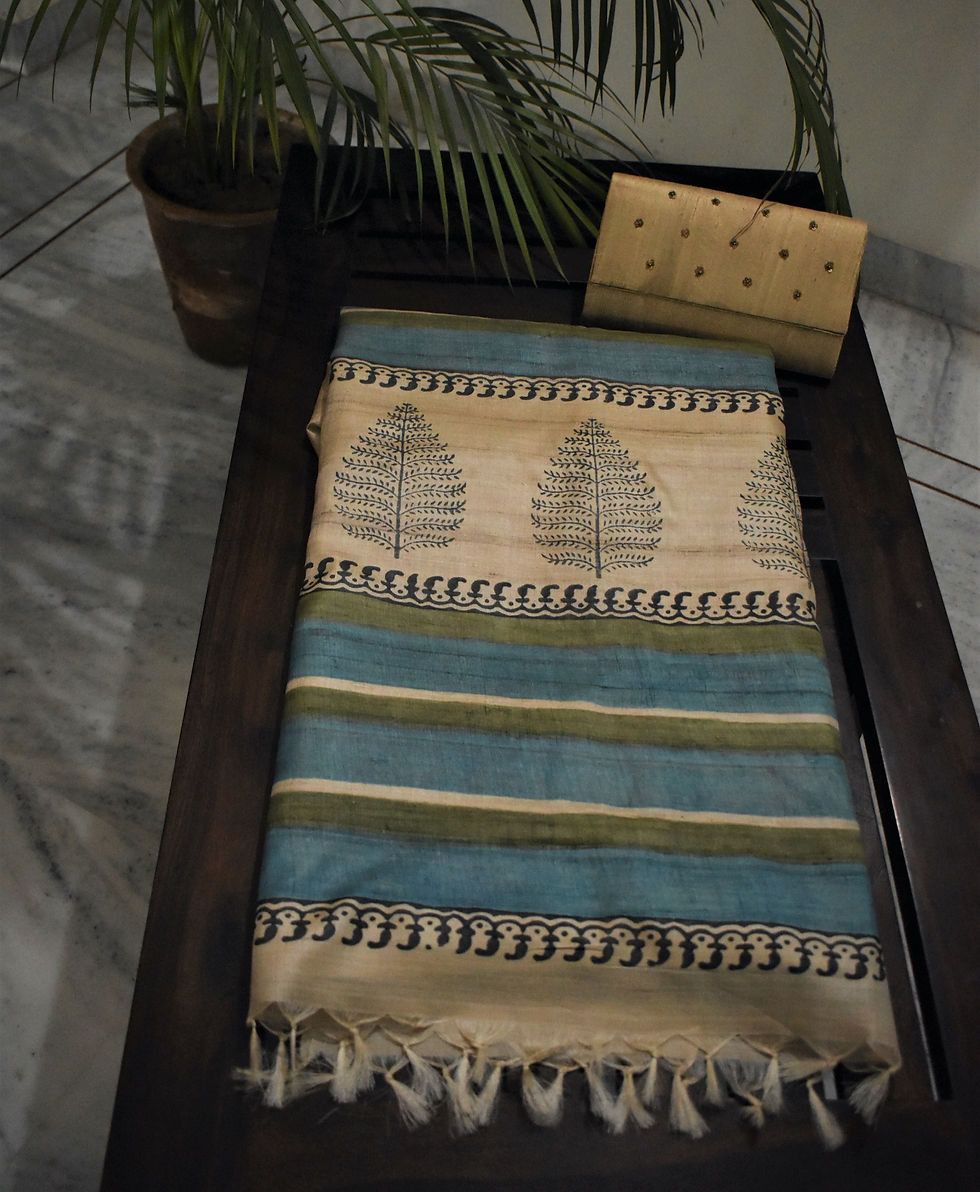 Thumbnail: Tussar silk - Beige blue