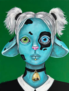Cow girl hybrid painting