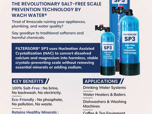 FilterSorb SP3 by Watch Water – Advanced salt-free scale prevention system using Nucleation Assisted Crystallization (NAC) technology for hard water treatment.