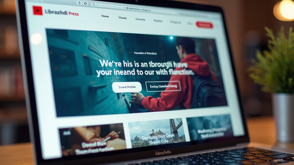 Close-up view of a laptop screen displaying the Librazhdi Press homepage