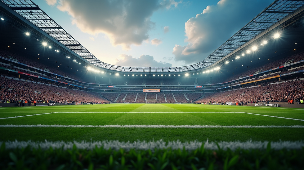 Eye-level view of a packed stadium during a UEFA Champions League match
