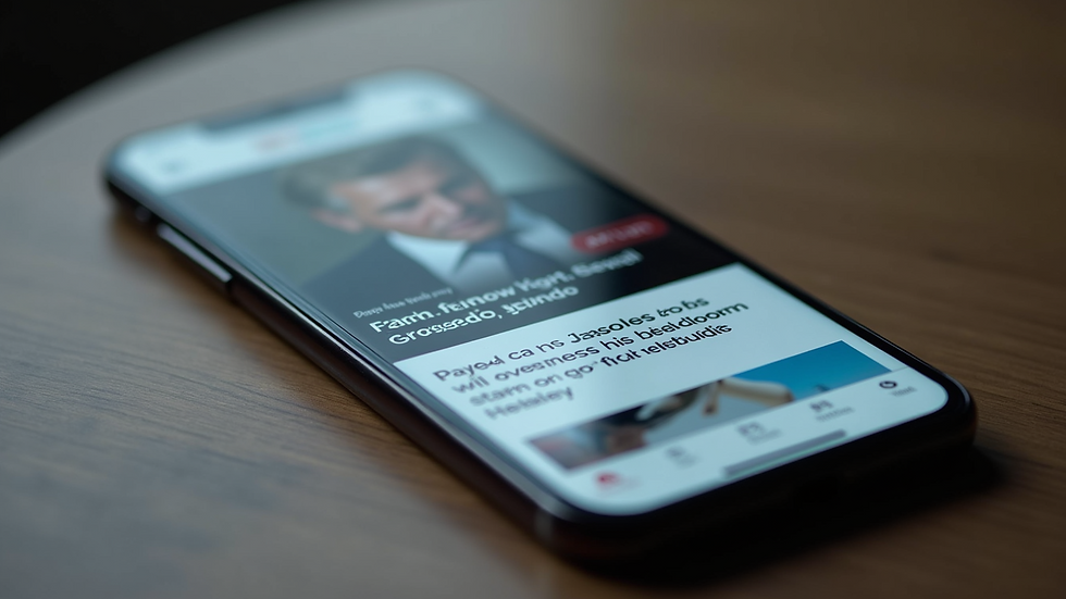 Close-up view of a smartphone screen showing a news app with headlines