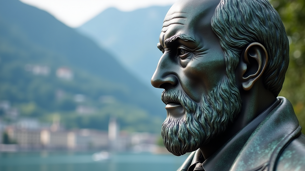 Close-up view of Pierre de Coubertin statue in Lausanne, Switzerland