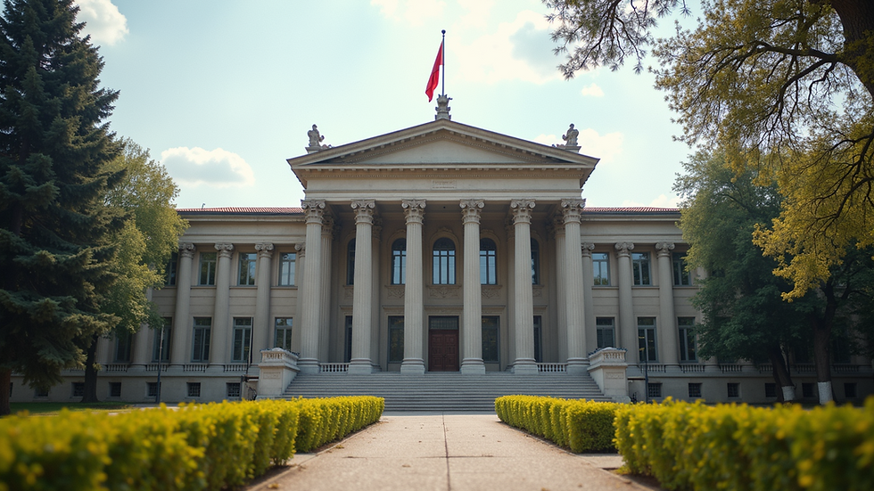Eye-level view of a government building in Tirana