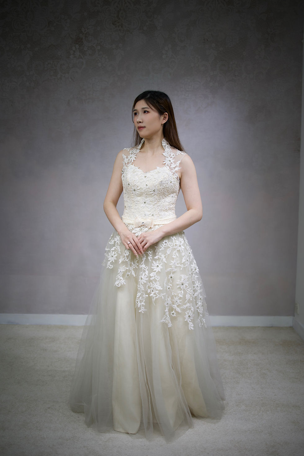 Thumbnail: WD090 Champagne Collar Lace Wedding Dress