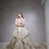 Thumbnail: WD087 Gold Deep V Transparent Backless Heavy Handmade Beaded Noble Starry Long Train Wedding Dress