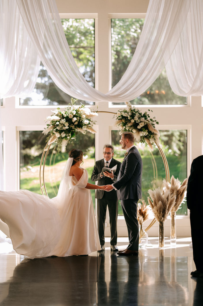 soft ethereal wedding ceremony decor, dry florals, circle alter, kirsten paige bride