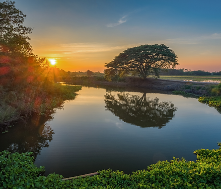 zonsondergang in de natuur bij het water