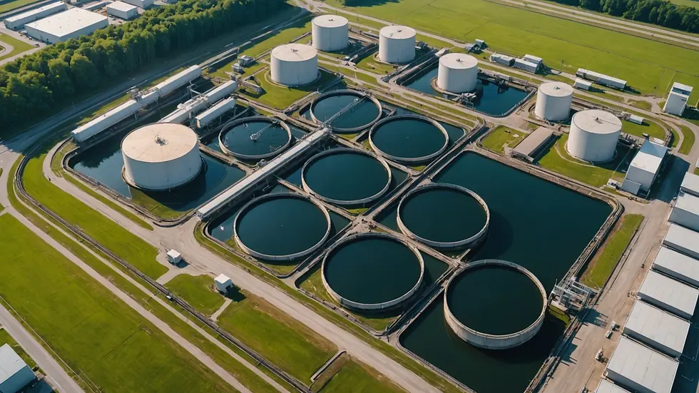 High angle view of a wastewater treatment facility