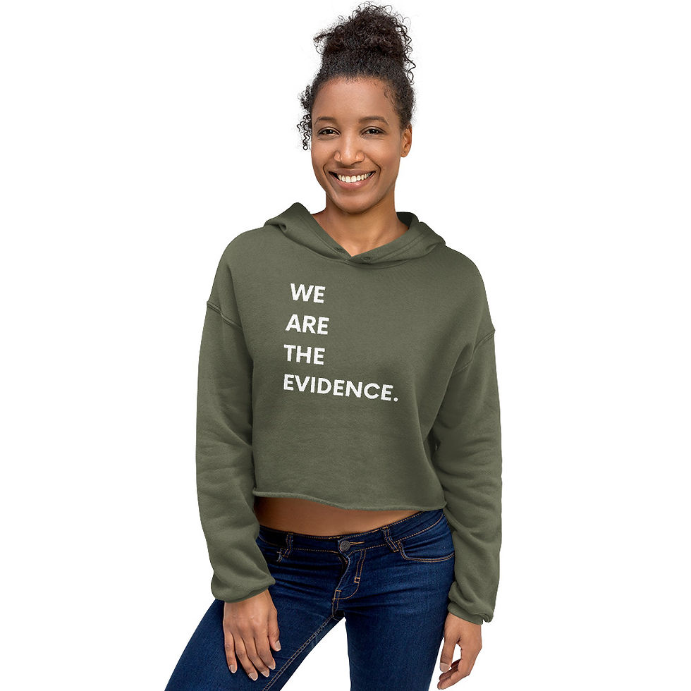 Thumbnail: We Are the Evidence Crop Hoodie (white print)