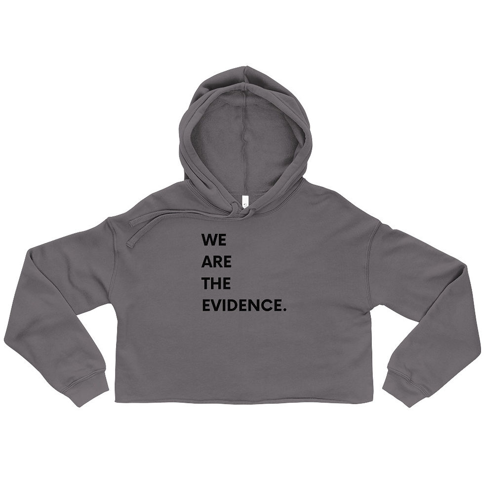Thumbnail: We Are the Evidence Crop Hoodie (black print)