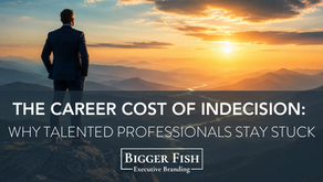 Senior professional overlooking a mountain landscape at sunrise, representing career progression, executive leadership, personal branding and professional growth