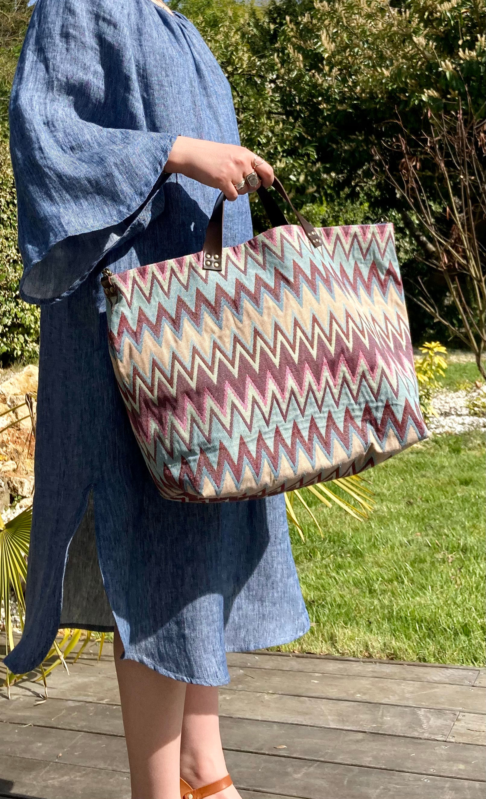 JANE - Sac Cabas - Tartan - Anses et bandoulière cuir