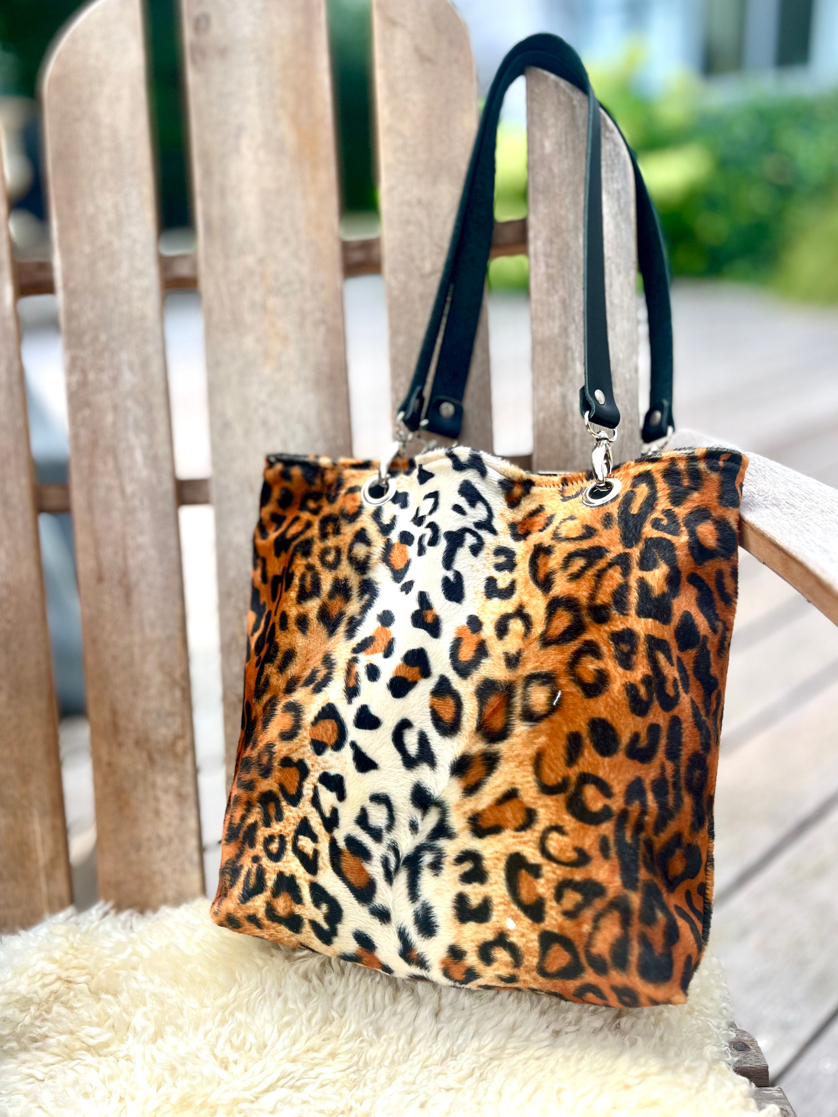 ISARA - Sac léopard - anses en cuir -