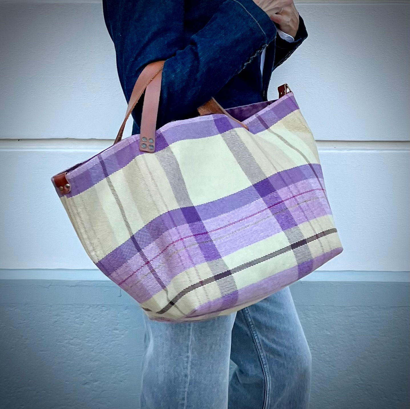 JANE - Sac Cabas - Tartan - Anses et bandoulière cuir