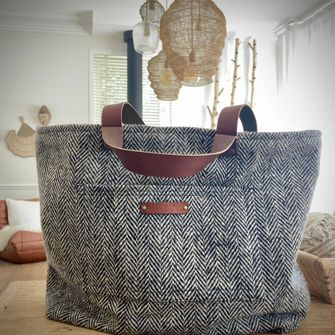 KATE - Sac cabas - tweed chevron - doubles anses cuir