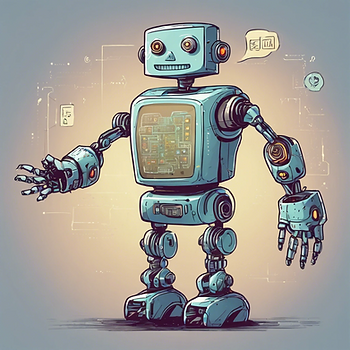 AI-generated image of a happy anthropomorphized robot ingesting structured content