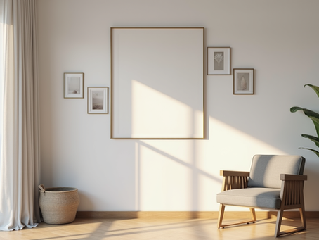 Opção para usar quadros em apartamentos menores com vários quadros pequenos compondo as paredes