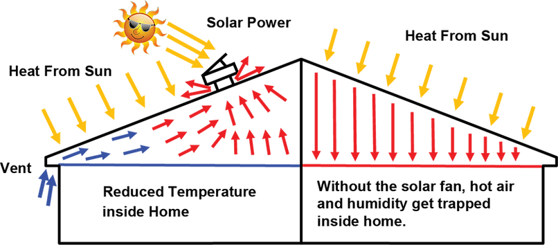 A diagram explaining how our roof fans remove trapped heat.