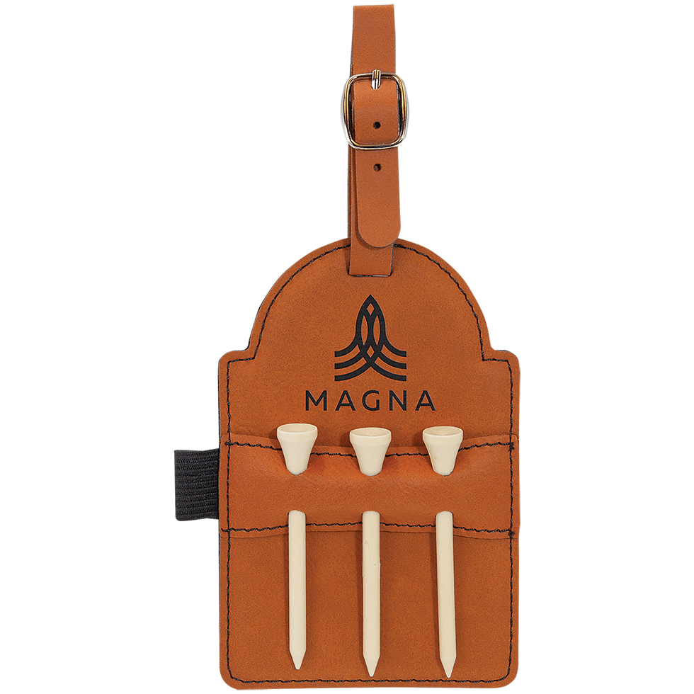Thumbnail: 5" x 3 1/4" Leatherette Golf Bag Tag with 3 Woo...