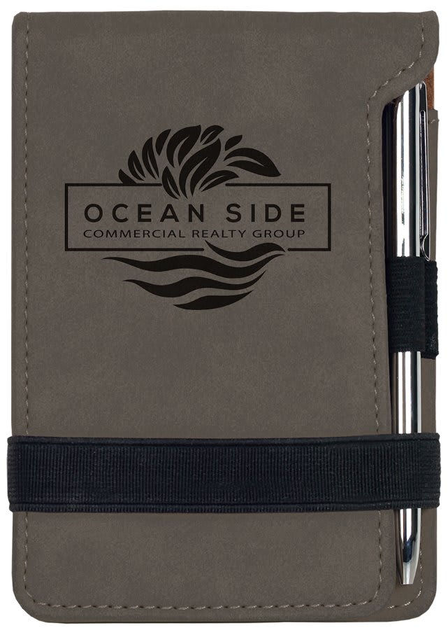 Thumbnail: Personalized Leatherette Mini Notepad with Pen — Custom Engraved Gift