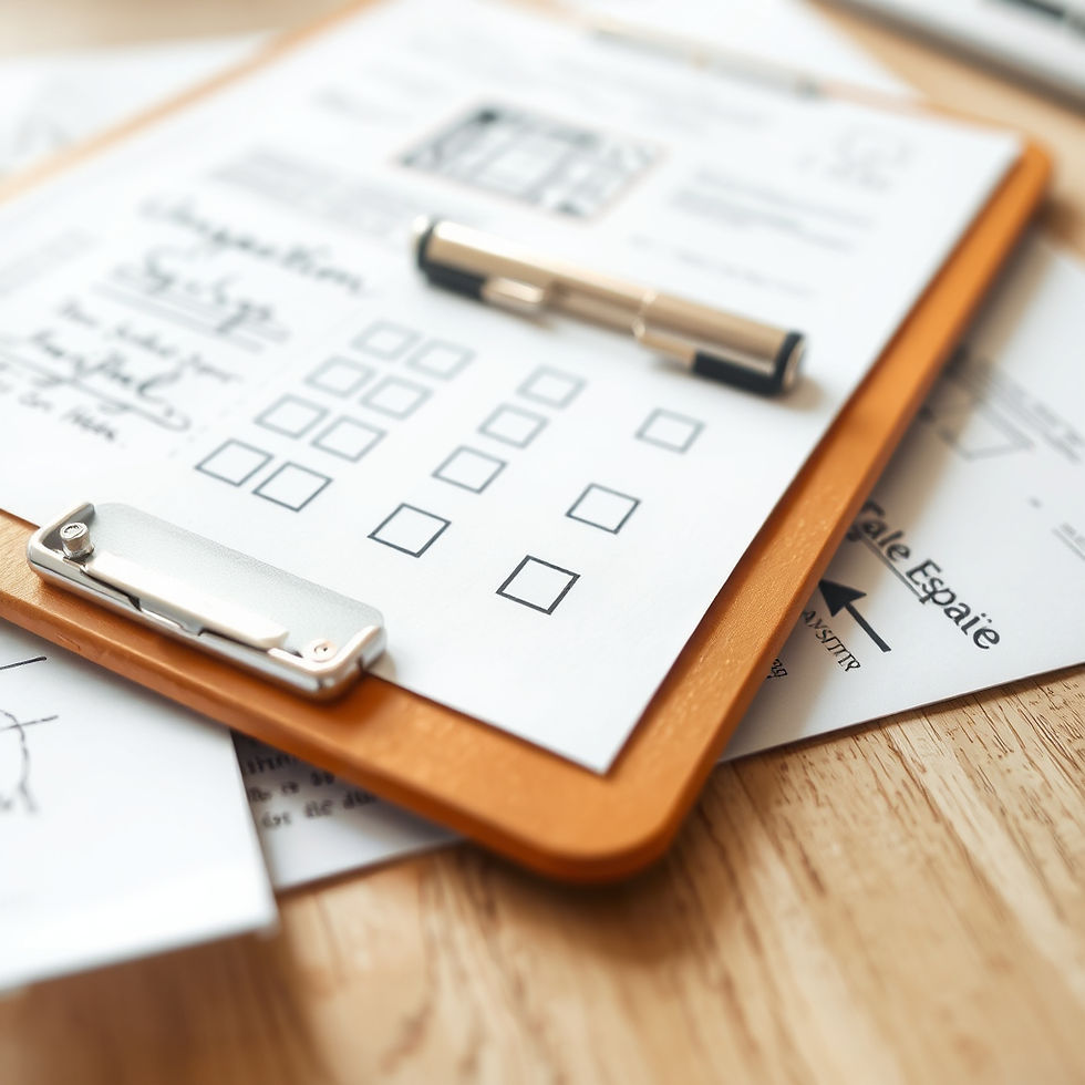 Close up on a clipboard for construction inspection. Paperwork on clipboard is out of focu