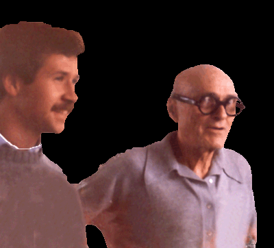Architect Philip Johnson with Keith Hunter in Glass House, New Canaan, Ct