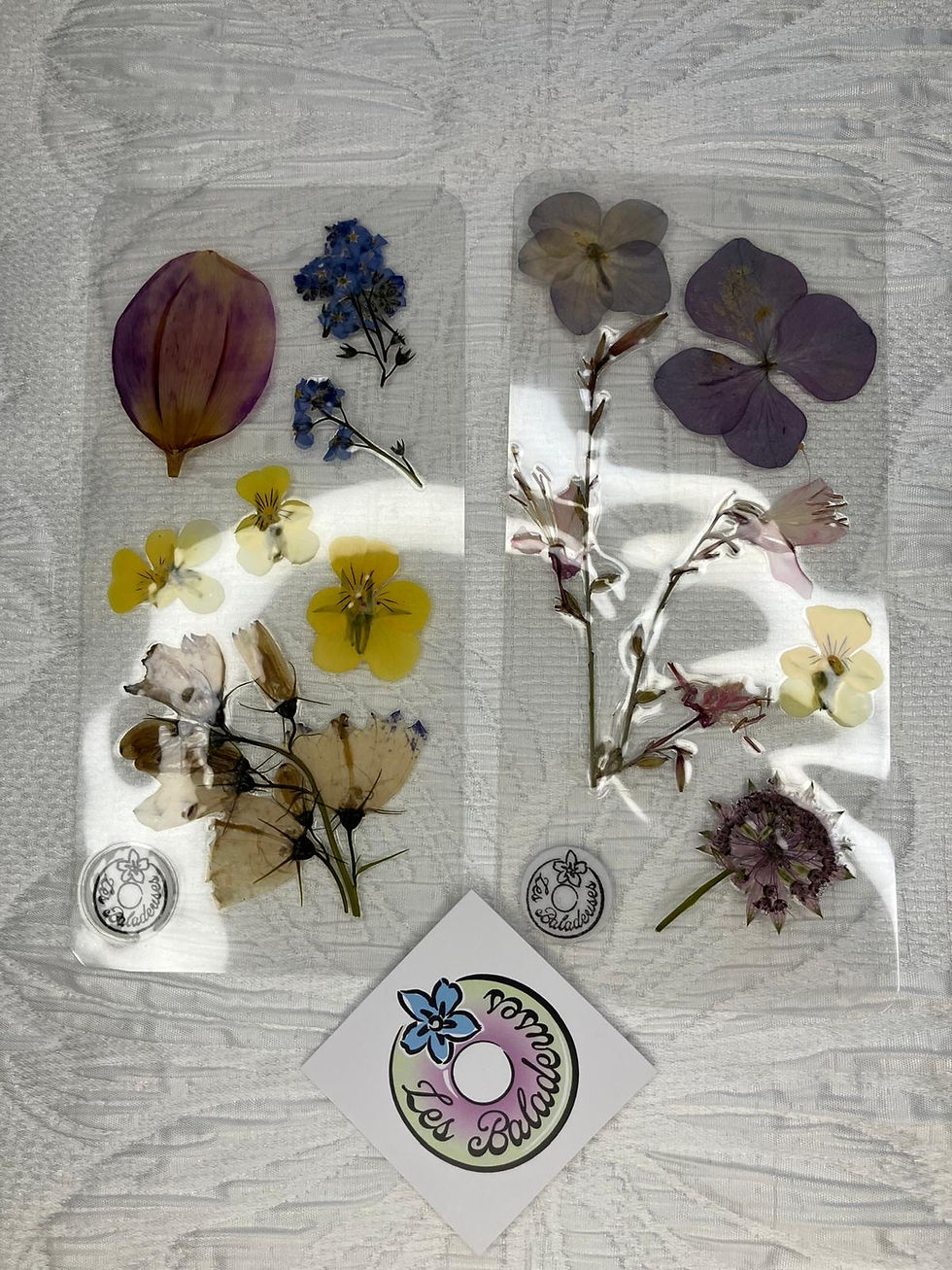 Lot de 3 Marque-pages fleuris à l'unité - 10, fleurs pressées, et Les Baladeuses.