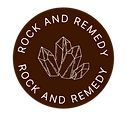 The official circular logo for Rock And Remedy with a brown and white design.