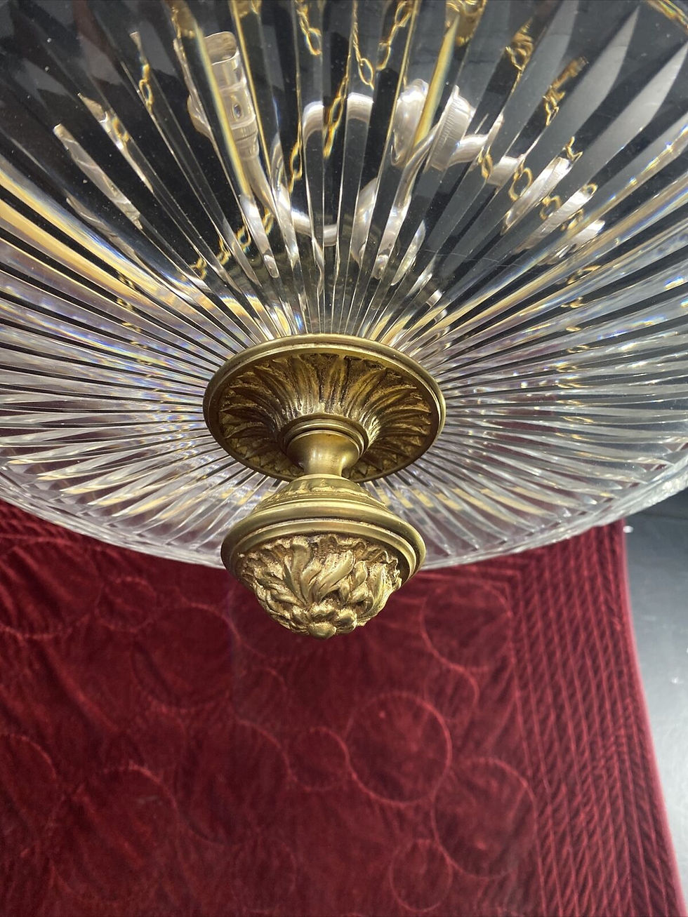 Thumbnail: LARGE ANTIQUE GILT BRASS CUT GLASS CEILING BOWL LOUIS XV 19th CENTURY LIGHT OLD