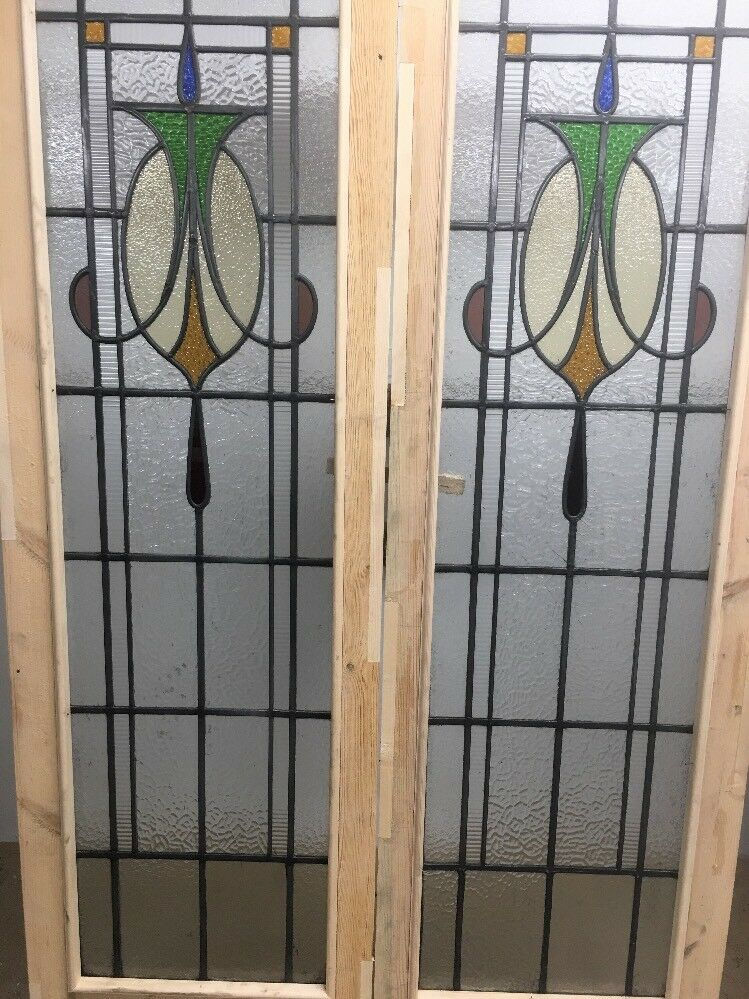Thumbnail: VICTORIAN STAINED GLASS DOORS ANTIQUE PERIOD RECLAIMED OLD FRENCH LEAD 1890s