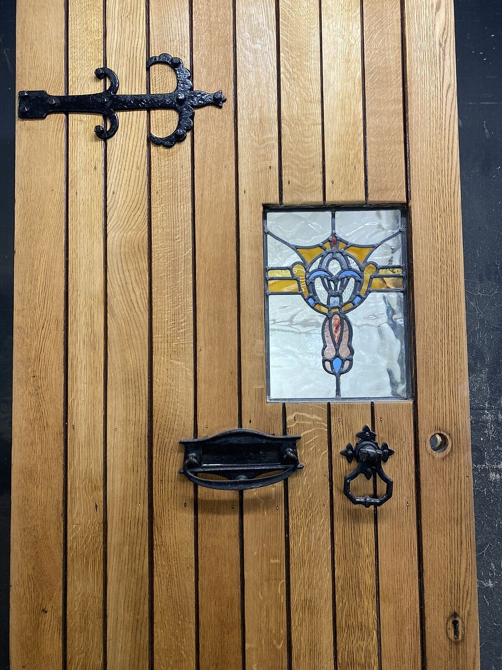 Thumbnail: SOLID OAK FRONT DOOR STAINED GLASS OLD PERIOD ANTIQUE RECLAIMED WOOD CAST IRON