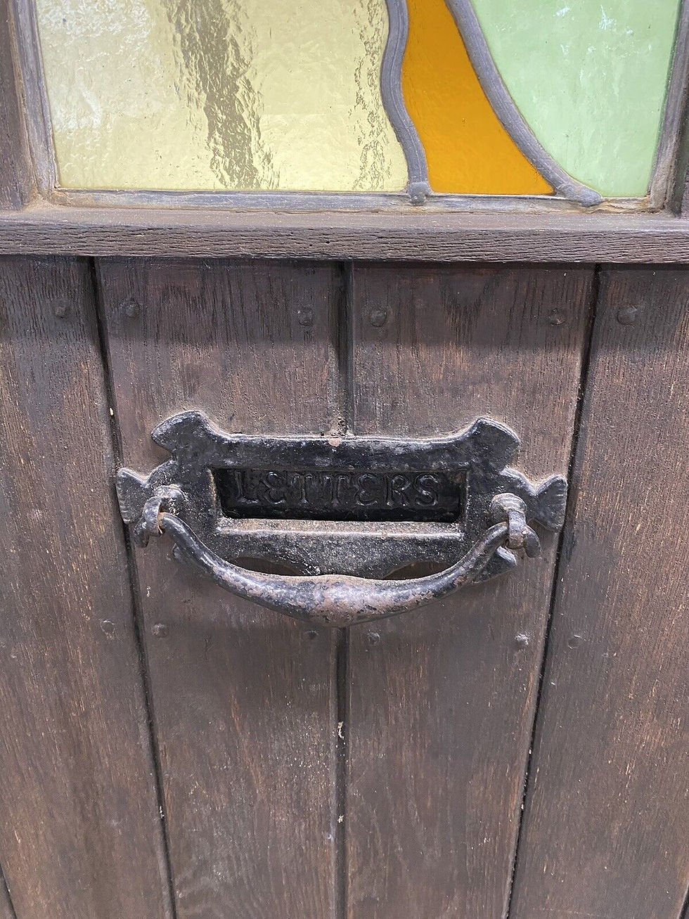 Thumbnail: OAK FRONT DOOR STAINED GLASS OLD PERIOD ANTIQUE RECLAIMED ARTS AND CRAFTS IRON