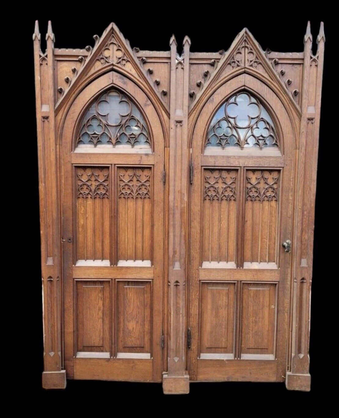 LARGE GOTHIC TUDOR ARCHED DOORS + FRAME ANTIQUE PERIOD RECLAIMED OLD OAK SET