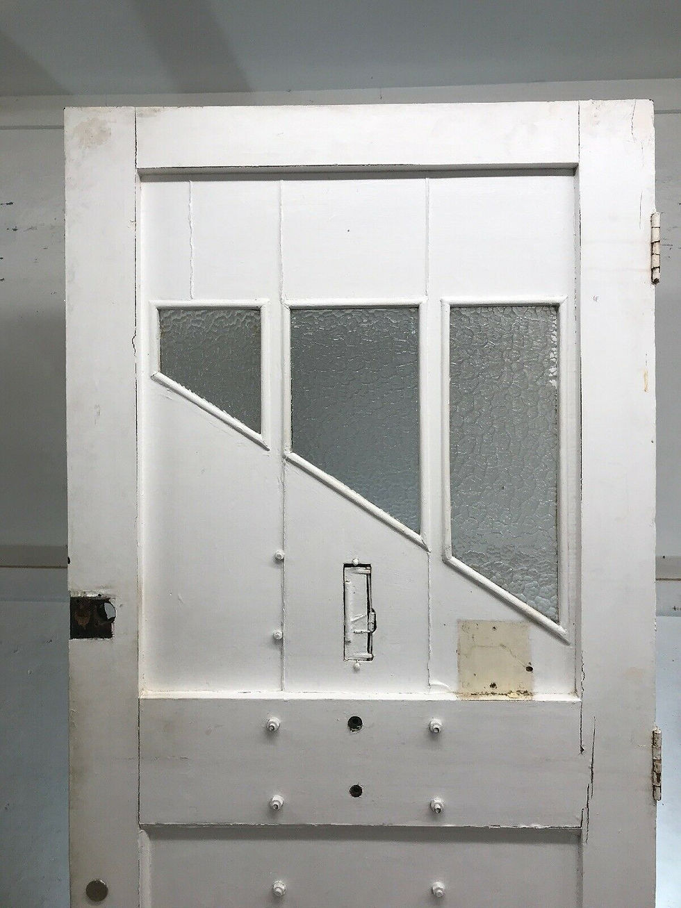 Thumbnail: LARGE SOLID OAK FRONT DOOR GLAZED WOOD OLD PERIOD ANTIQUE 20s 30s ART DECO IRON
